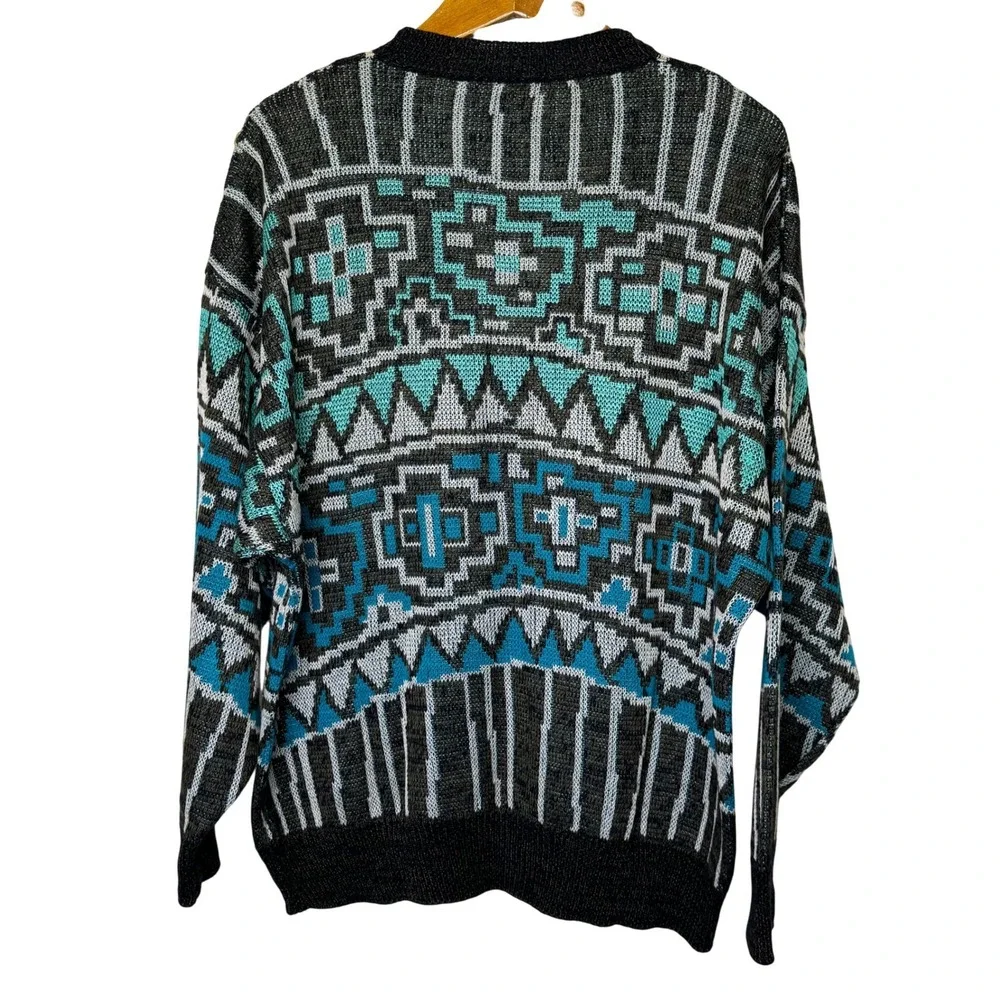 Vintage Paolo da Barberino V-Neck Sweater Mens Large Geometric